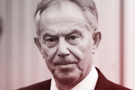 Portrait of Tony Blair looking pensive.