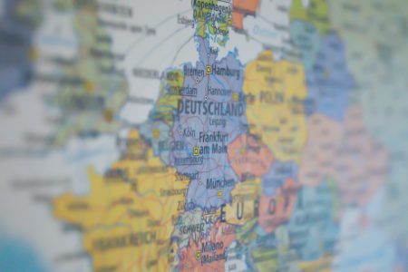 Close up of Europe on a map.