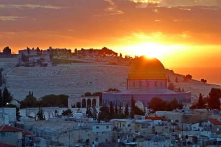 Sun setting over the Dome of the Rock, Jerusalem