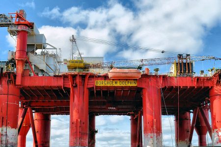 Landscape photograph of oil rig.