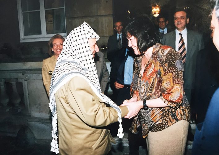 Clare as Secretary of State for International Development hosting Chairman Yasser Arafat for an official lunch at Lancaster House, London 1997.